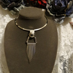 Silvertone Art Deco Necklace w/Fringe Modern NEW